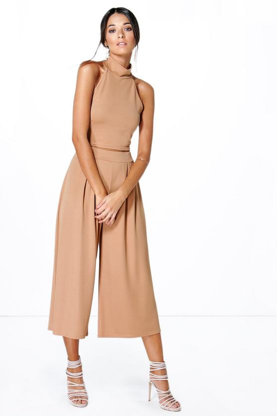 Rose High Neck Crop & Long Culotte Co-Ord Set